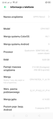 Elementy interfejsu i informacje o telefonie
