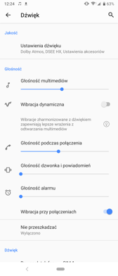Aplikacja muzyka | Ustawienia dźwięku | Wibracje | Dolby Audio