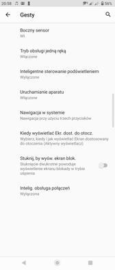 Ustawienia ekranu | Wybrane funkcje i gesty