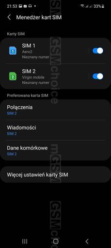 Ustawienia połączeń i dwóch kart SIM