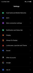 Menu ustawień i dialer