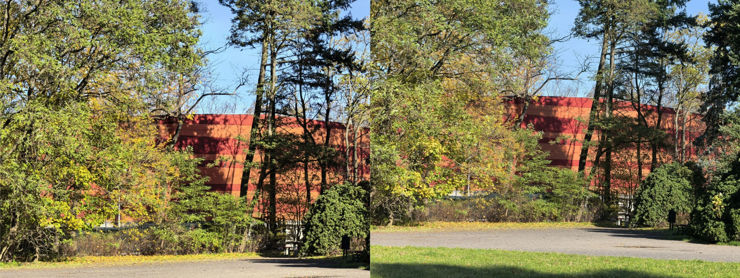 1x, powiększenia 2x, 4x i 10x; po lewej Pro, po prawej Ultra 1x, powiększenia 2x, 4x i 10x; po lewej Pro, po prawej Ultra