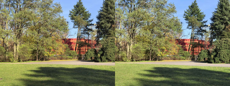 1x, powiększenia 2x, 4x i 10x; po lewej Pro, po prawej Ultra 1x, powiększenia 2x, 4x i 10x; po lewej Pro, po prawej Ultra