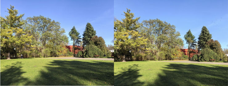 1x, powiększenia 2x, 4x i 10x; po lewej Pro, po prawej Ultra 1x, powiększenia 2x, 4x i 10x; po lewej Pro, po prawej Ultra