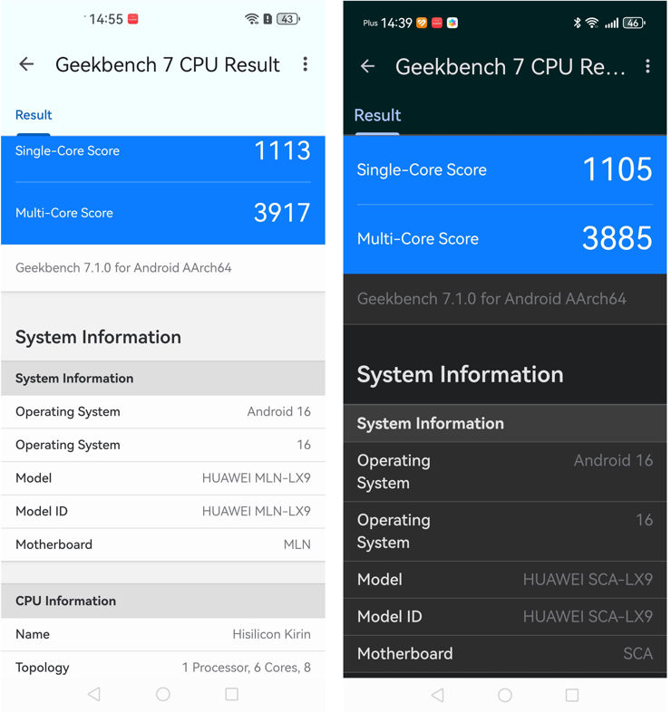 Wyniki Geekbench: tutaj podobnie, pomimo sprzętowej identyczności smartfonów