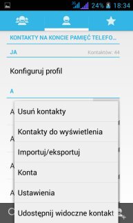 Menu kontaktów