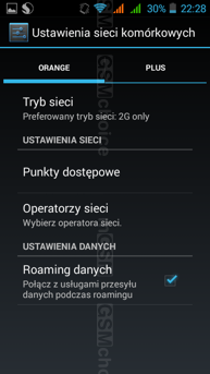 Menu Drive'a 2 odpowiedzialne za obsługę dwóch kart SIM