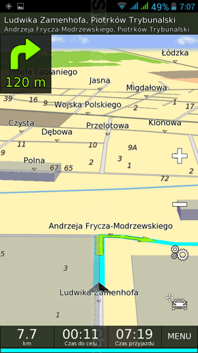 Aplikacje do nawigacji: Navigo (lewa kolumna) i Mapy Google (prawa kolumna)