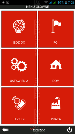 Aplikacje do nawigacji: Navigo (lewa kolumna) i Mapy Google (prawa kolumna)