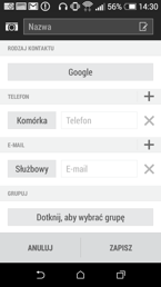 Opcje komunikacji: połączenia głosowe, książka telefoniczna, nowy kontakt, wiadomości