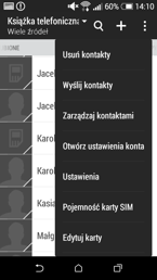 Opcje komunikacji: połączenia głosowe, książka telefoniczna, nowy kontakt, wiadomości