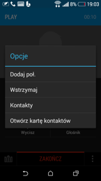 Opcje komunikacji: połączenia głosowe, książka telefoniczna, nowy kontakt, wiadomości