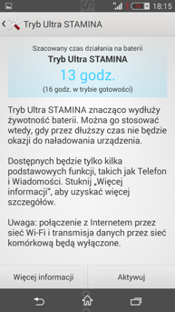 Porónanie czasów pracy w trybie normalnym, w trybie STAMINA i w trybie Ultra STAMINA