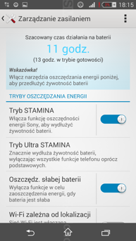 Porónanie czasów pracy w trybie normalnym, w trybie STAMINA i w trybie Ultra STAMINA