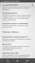 Opcje komunikacji: Łączność Xperia, GPS, sieci, hotspot Wi-Fi, Wiadomości