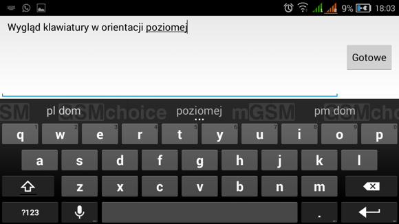 Wygląd klawiatury w orientacji poziomej Wygląd klawiatury w orientacji poziomej