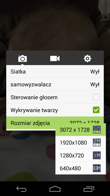 Menu przedniej kamery