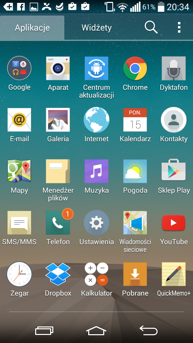 Menu smartfonu G3S