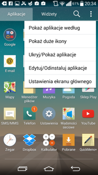 Menu smartfonu G3S