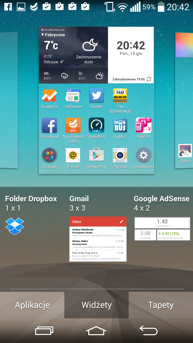 Menu smartfonu G3S