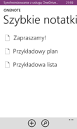 Wybrane aplikacje: Internet Explorer, Apps Center, Office, OneNote, Kalendarz, Kalkulator, OneDrive