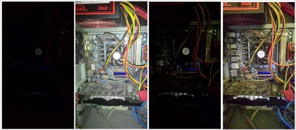 Tryb automatyczny bez lampy, z lampą, tryb nocny, słabe oświetlenie