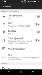 Menu ustawień