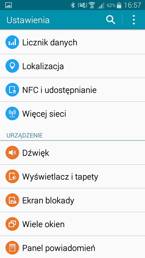 Menu ustawień