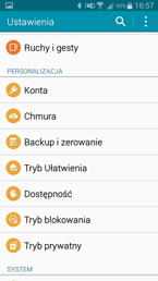 Menu ustawień