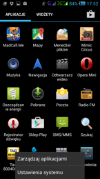 Opcje w menu