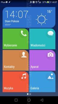 Fabryczne aplikacje: Tryb prosty, oszczędny, kalendarz, polecane, zegar, pilot, lupa, HiCare, pogoda