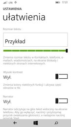 Ustawienia kolorystyki, a także opcji dużego kontrastu