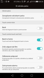 Menu związane z czytnikiem linii papilarnych