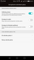Menu związane z czytnikiem linii papilarnych