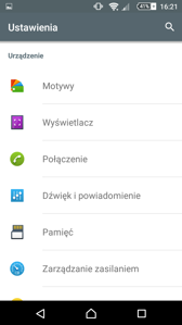 Menu ustawień