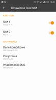 Menu ustawień dual-SIM
