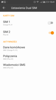 Menu ustawień dual-SIM
