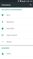 Menu ustawień Menu ustawień