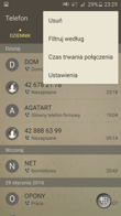 Lista połączeń i opcje związane z szybkim dzwonieniem i pisaniem wiadomości