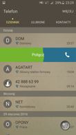 Lista połączeń i opcje związane z szybkim dzwonieniem i pisaniem wiadomości