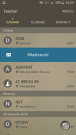 Lista połączeń i opcje związane z szybkim dzwonieniem i pisaniem wiadomości
